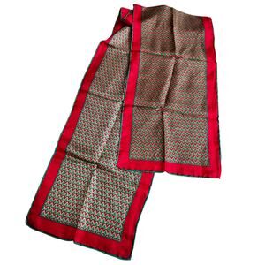 Vintage Alynn silk scarf festive Christmas holiday theme red green rectangle